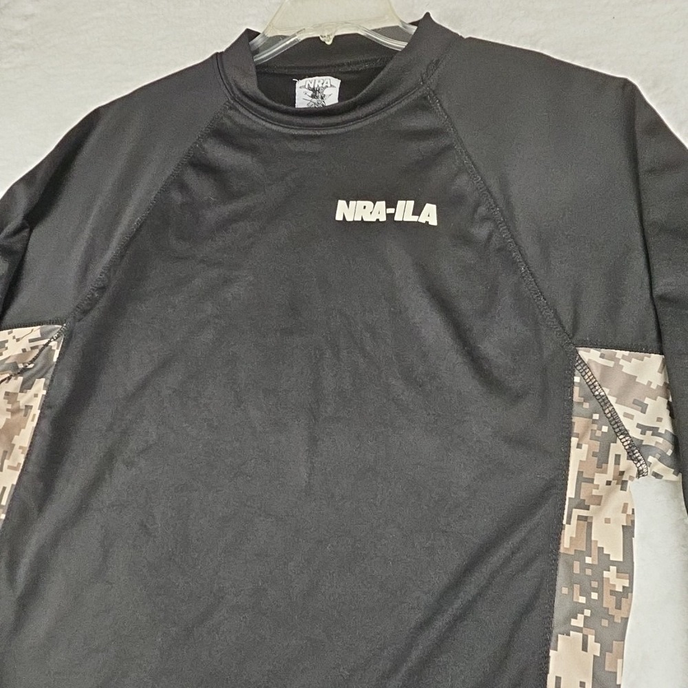 NRA-ILA National Rifle Association Shirt Mens L Black Camouflage Sleeves